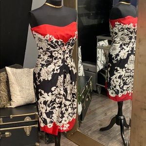 Red and black floral dress